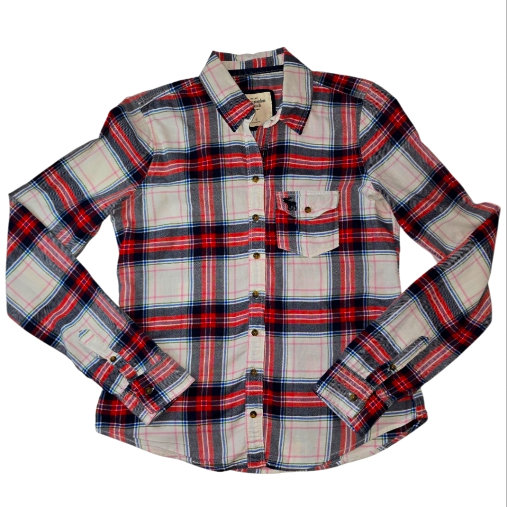 Y2K • Abercrombie & FITCH • S Red and Blue Plaid Button-Up Shirt Preppy Western